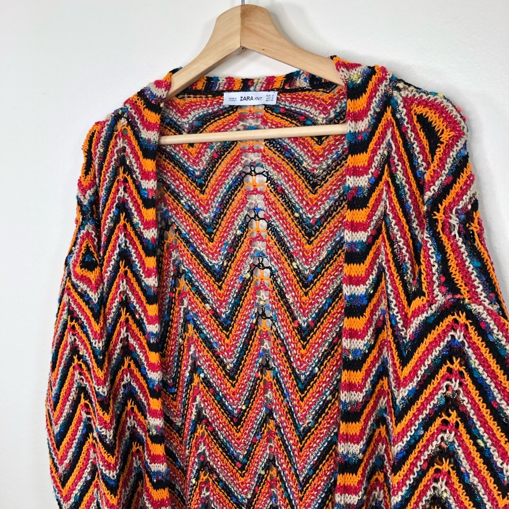 ZARA Multicolor Chevron Long Cardigan